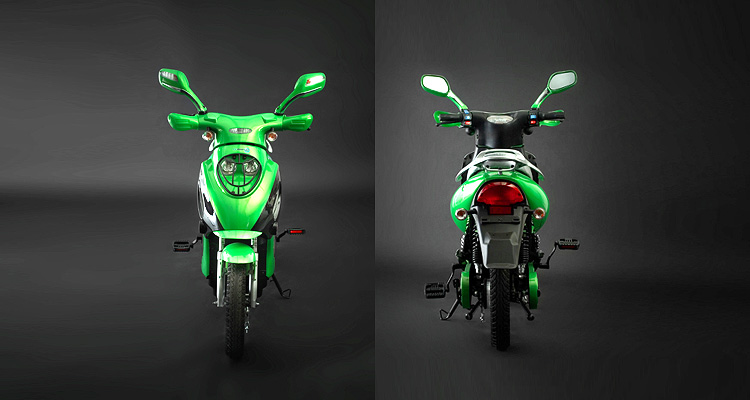 Front and back shots of green electric bike