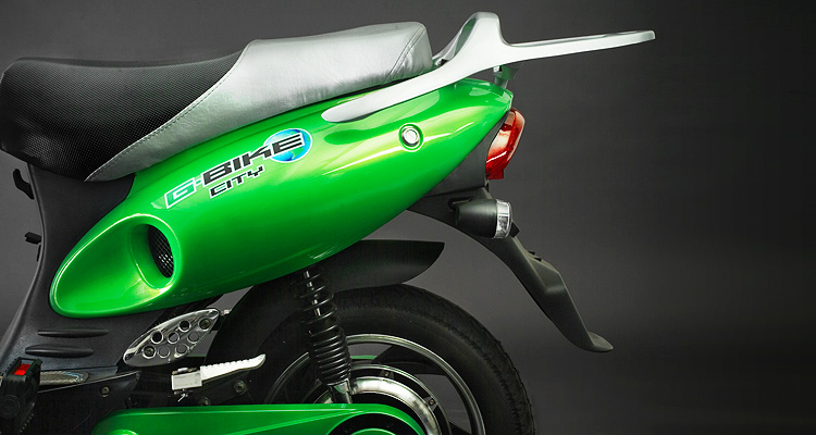 Close up shot of green electric bike engine