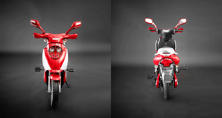 Front and back shots of red electric bike