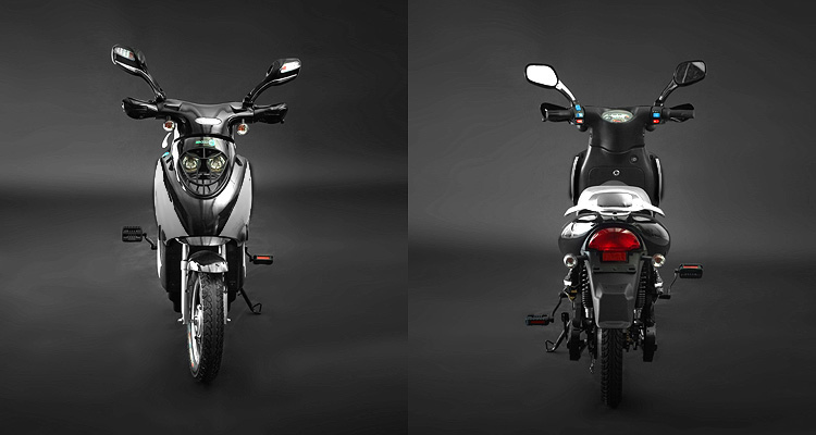 Front and back shots of silver electric bike