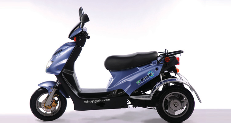 Side shot of blue commercial delivery trike
